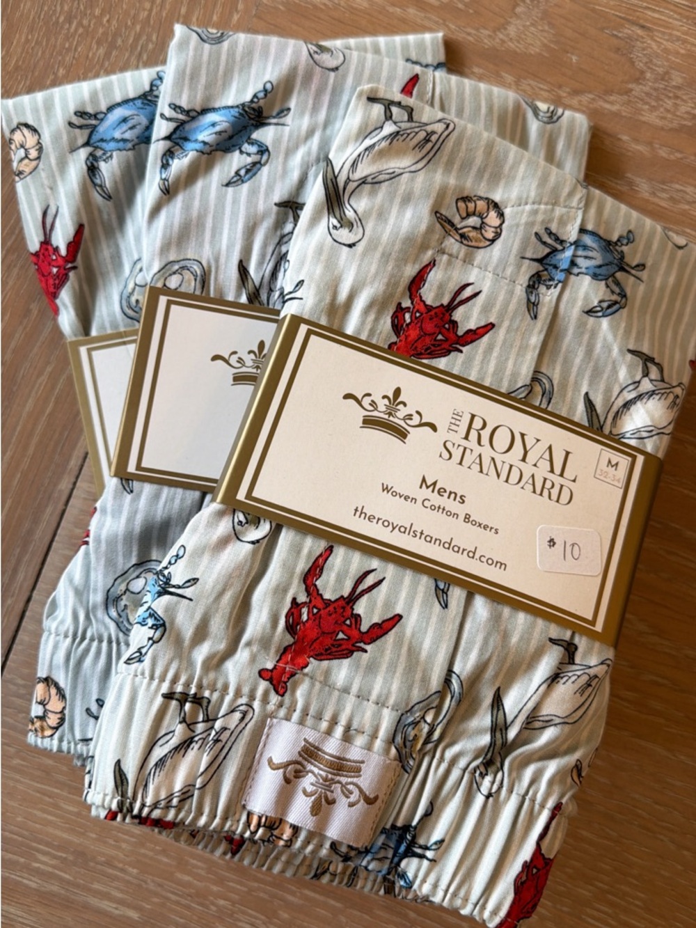 The Royal Standard Men's Cotton Boxers - Light Blue Striped with Crab Print